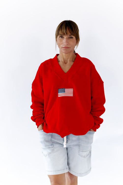 Flag Embroidered Plush Sweatshirt