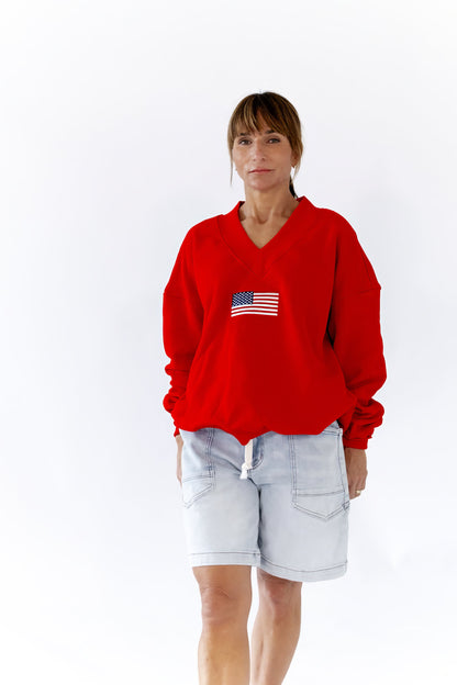 Flag Embroidered Plush Sweatshirt