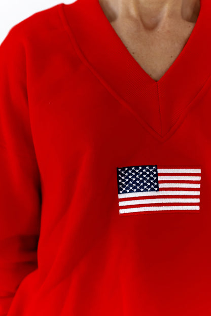 Flag Embroidered Plush Sweatshirt