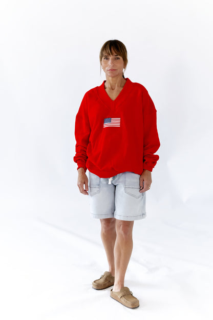 Flag Embroidered Plush Sweatshirt