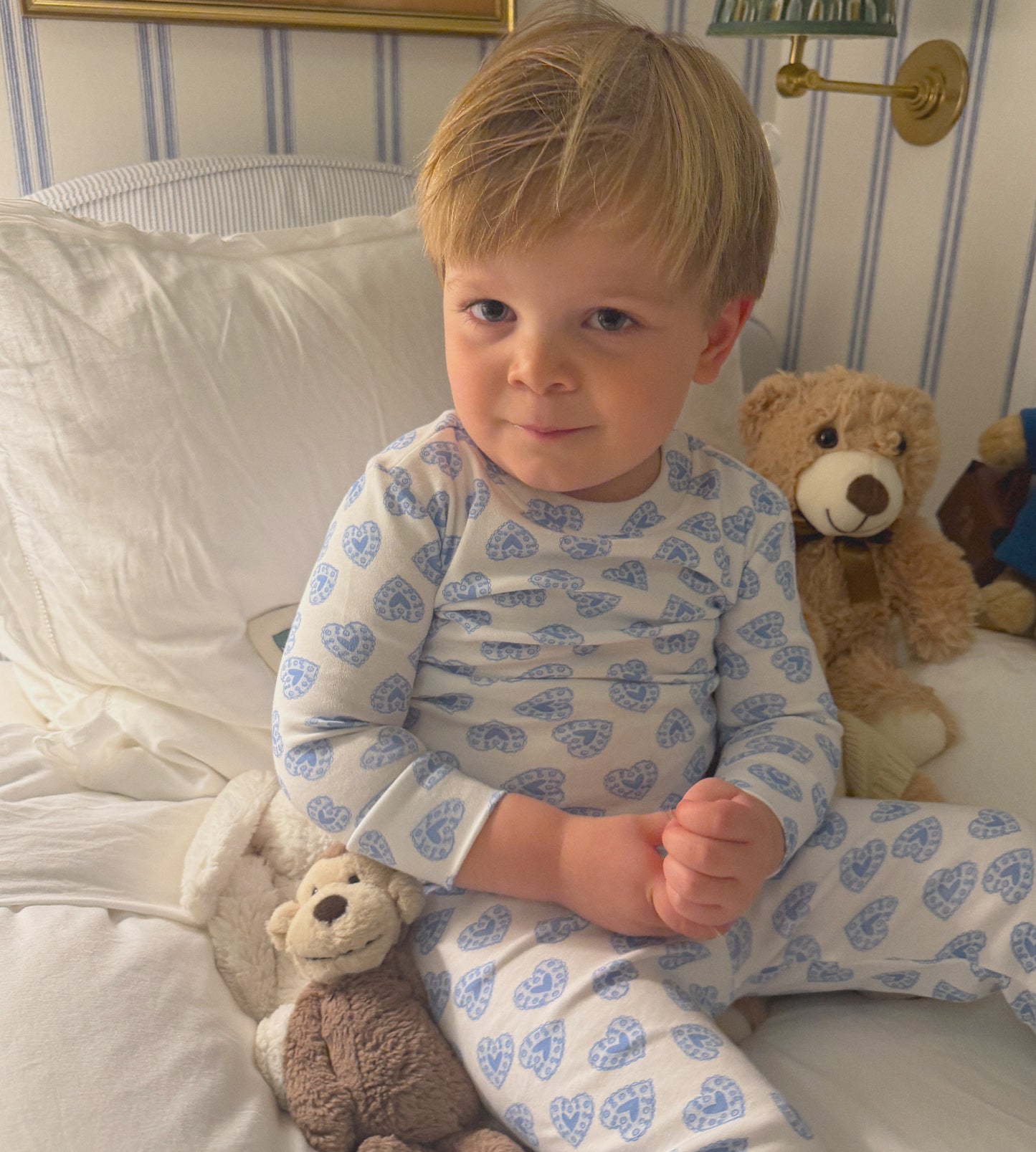 The Tiny Sully PJ Set - Blue Doily Heart
