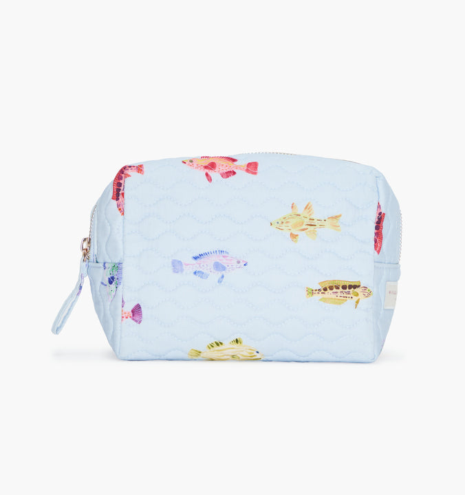 The Mini Quilted Cosmetic Bag - Blue Rainbow Fish