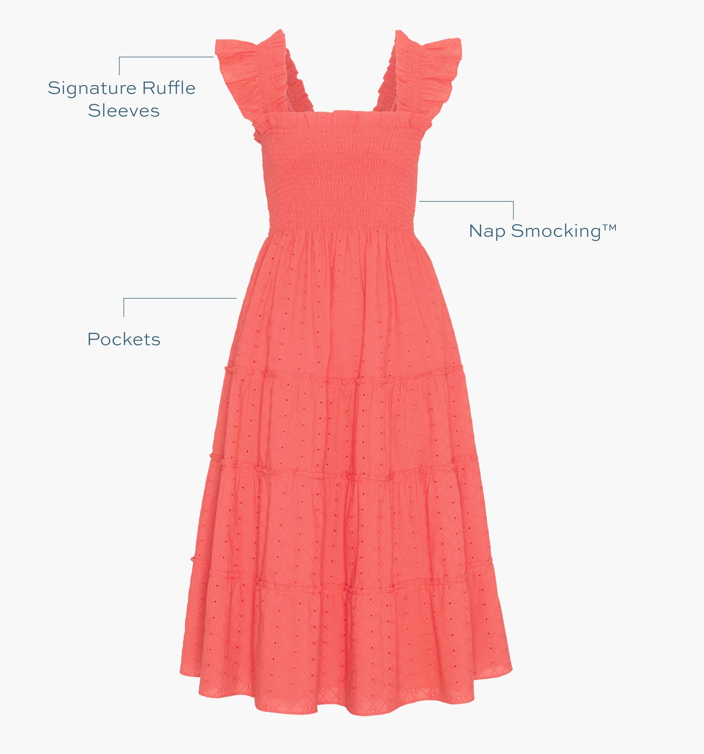 The Ellie Nap Dress - Coral Daisy Broderie