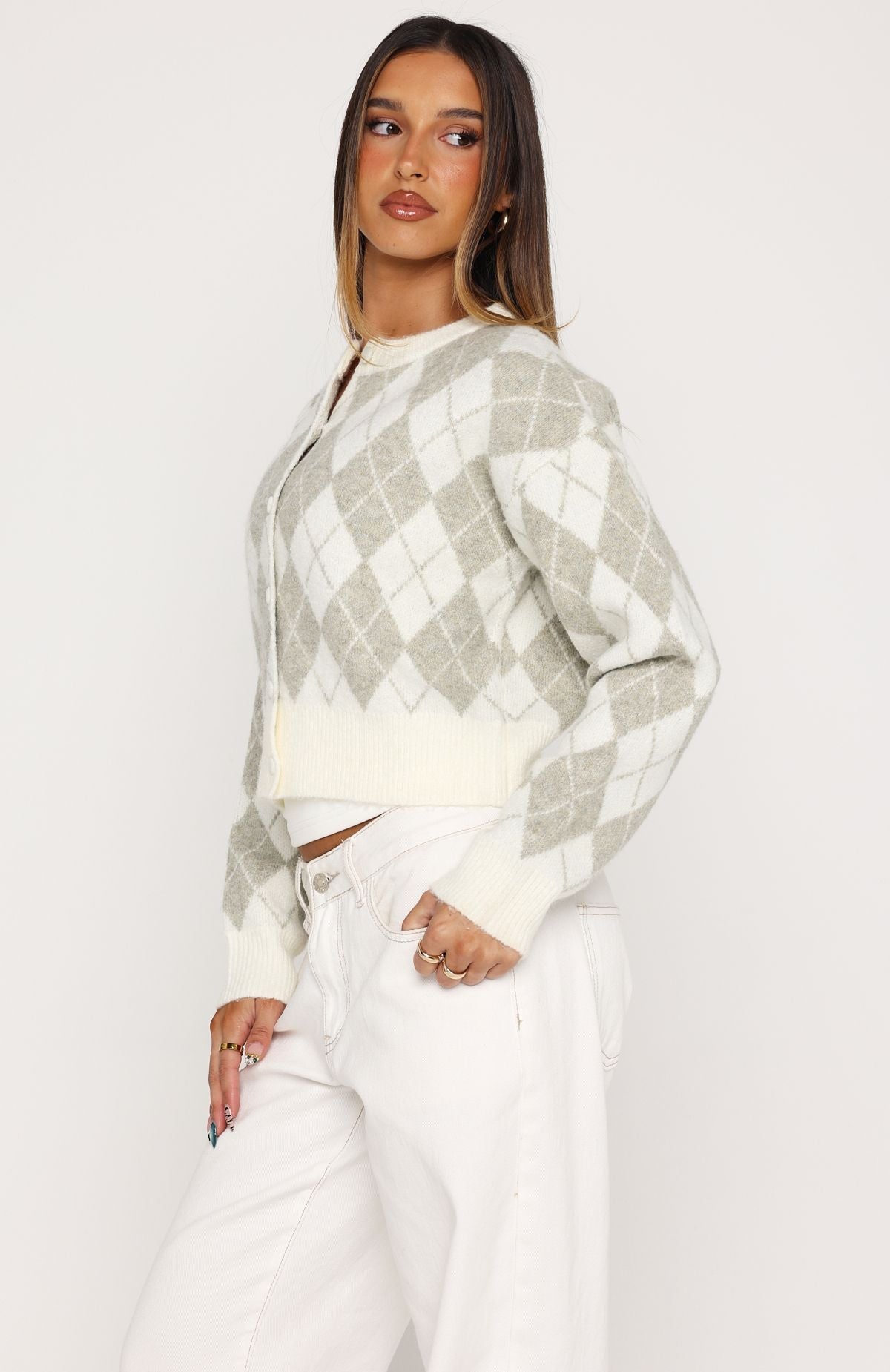 Beaufort Argyle Knit Cardigan Sage/Cream