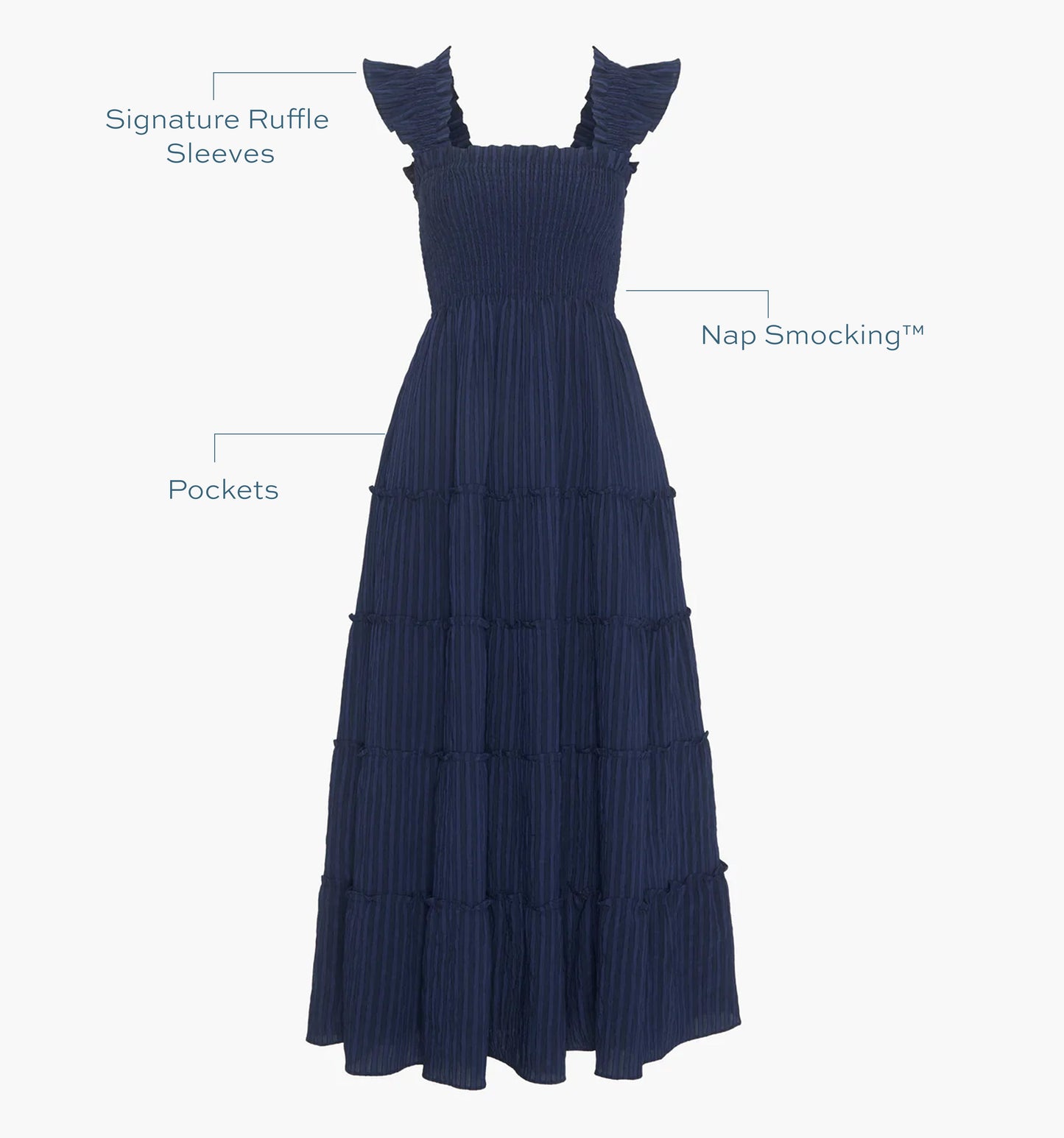 The Ellie Maxi Nap Dress - Navy Tonal Seersucker