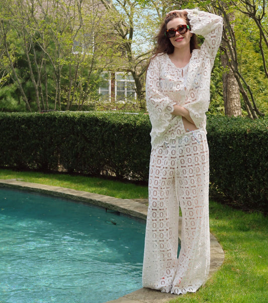 The Kaya Pool Pant - White Broderie