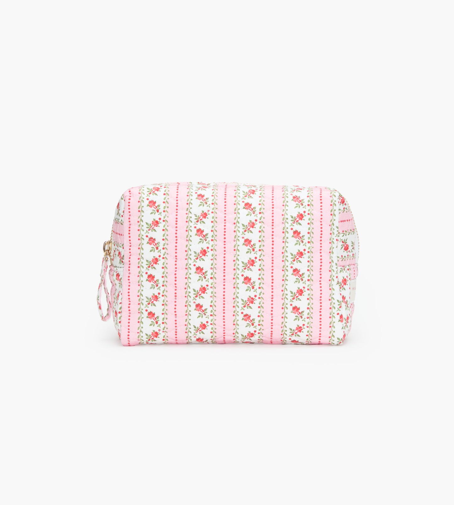 The Mini Quilted Cosmetic Bag - Pink Floral Dot Stripe