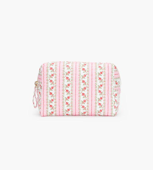 The Mini Quilted Cosmetic Bag - Pink Floral Dot Stripe