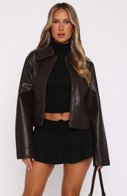 Nobody Told Me PU Jacket Chocolate