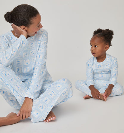 The Tiny Sully PJ Set - Blue Skiers Toile