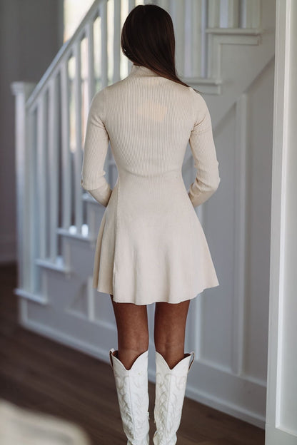 Cozy In Knit Sweater Mini Dress - Cream