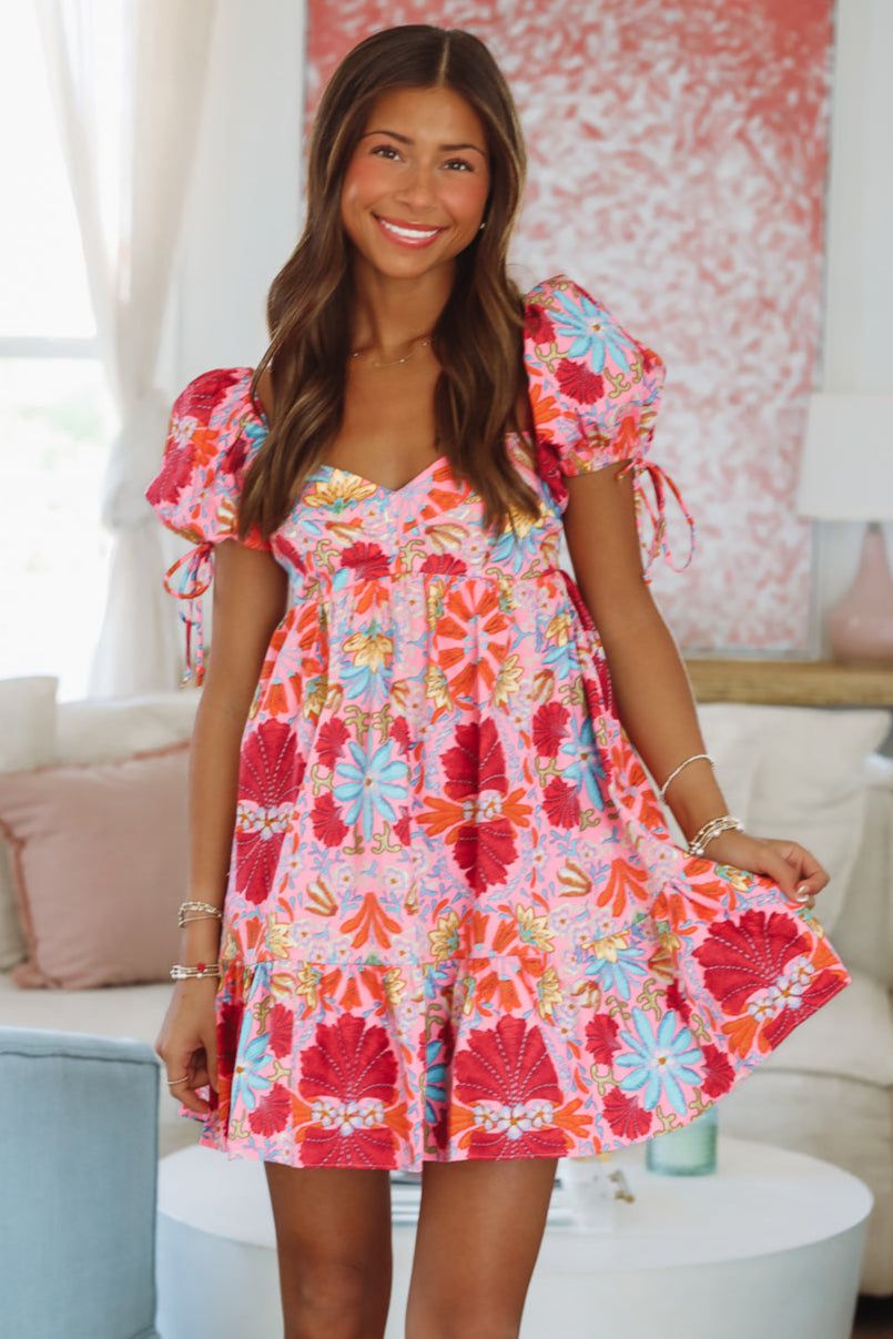 Don't Forget Me Mini Dress - Pink, Red and Blue