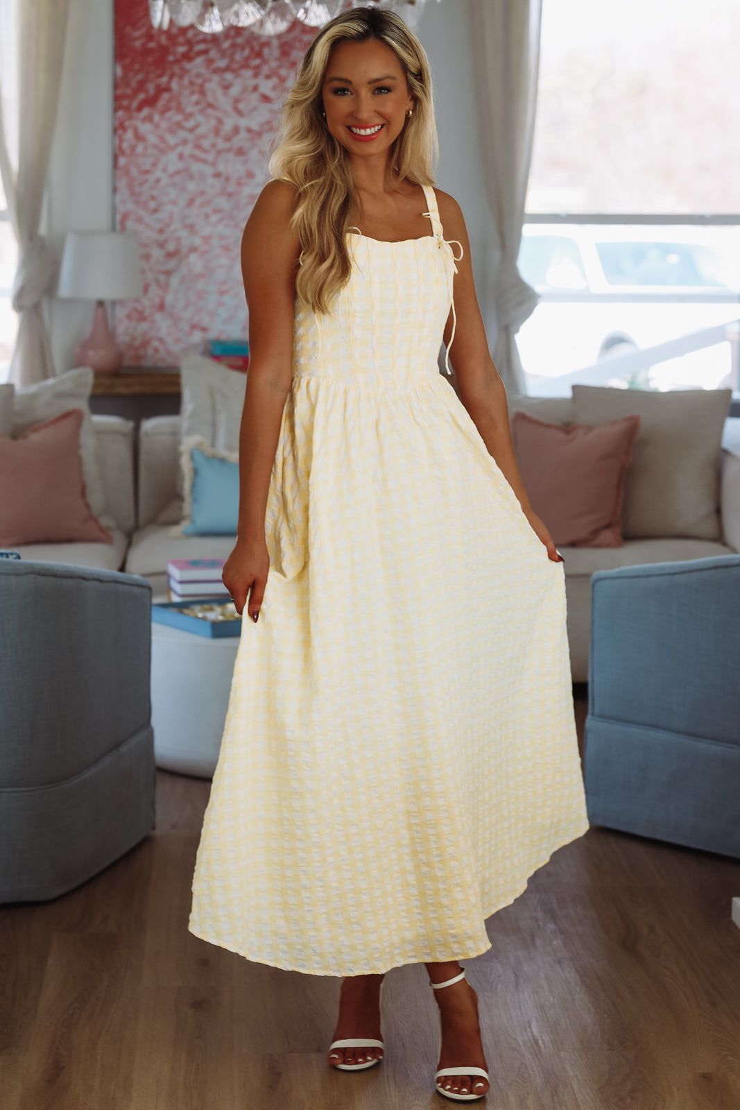 Fresh Lemonade Maxi Dress By Line and Dot - White and Yellow