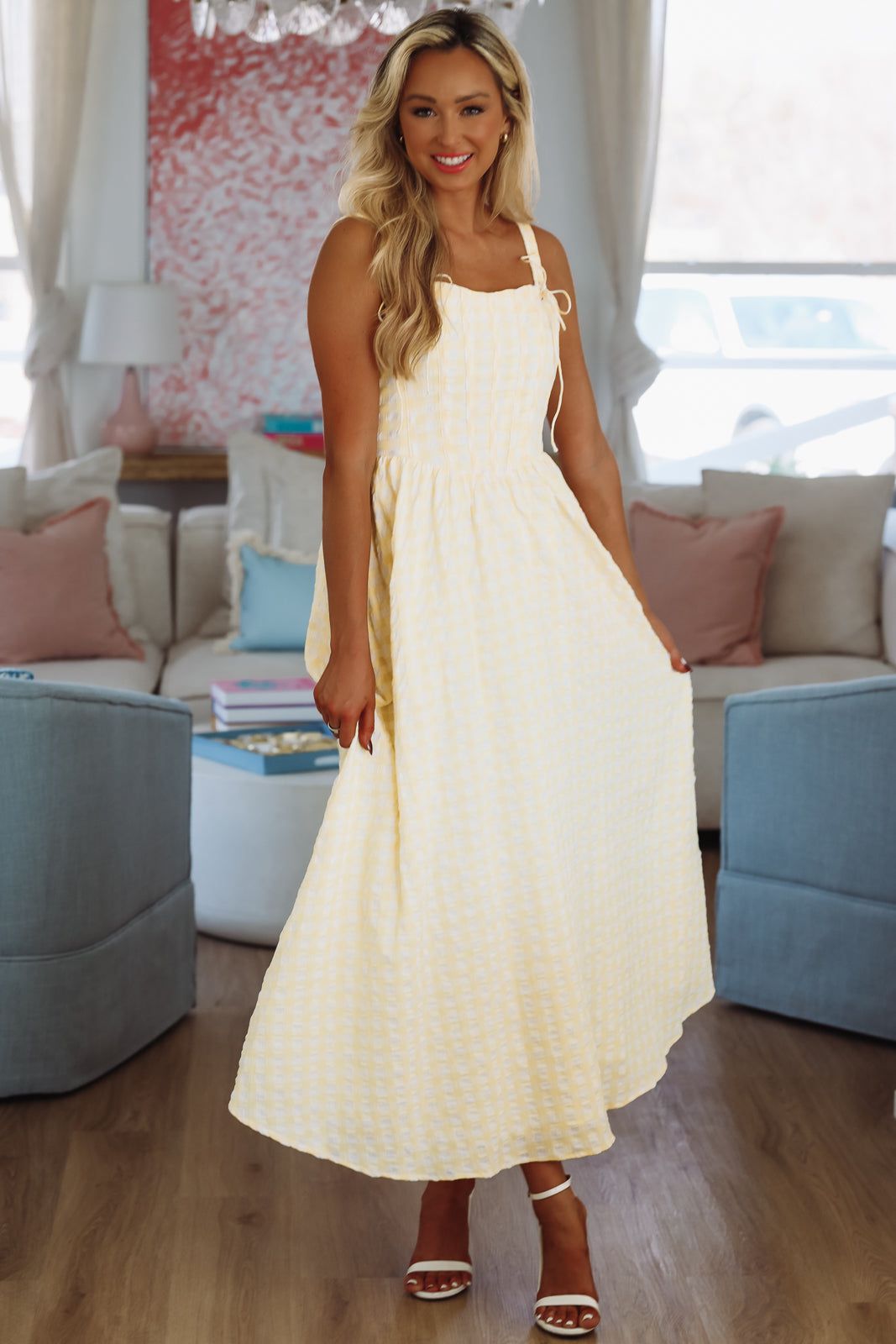 Fresh Lemonade Maxi Dress By Line and Dot - White and Yellow