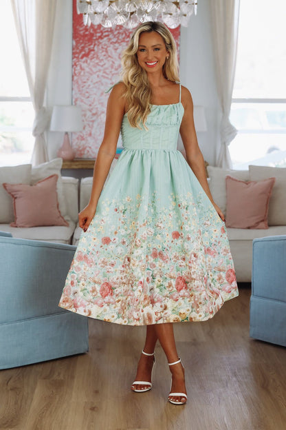 Garden Essence Midi Dress - Sage