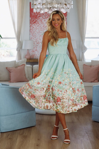 Garden Essence Midi Dress - Sage