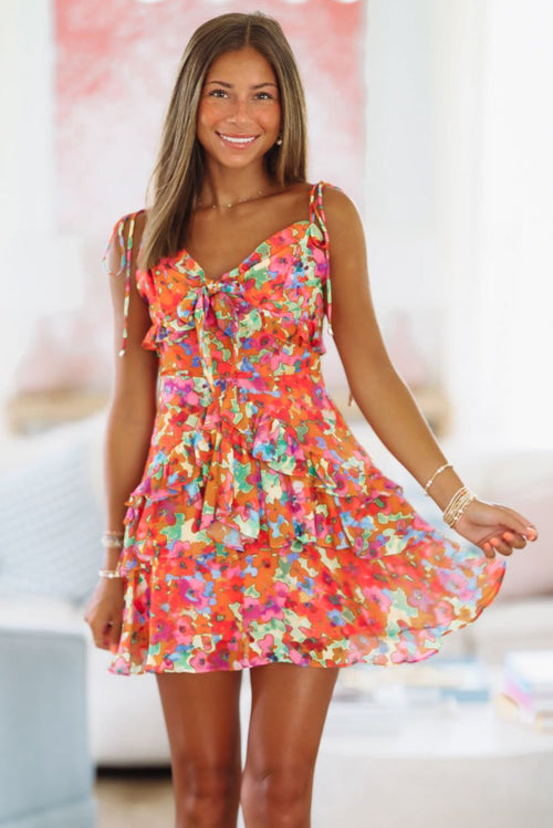 Let's Celebrate Mini Dress - Orange and Pink