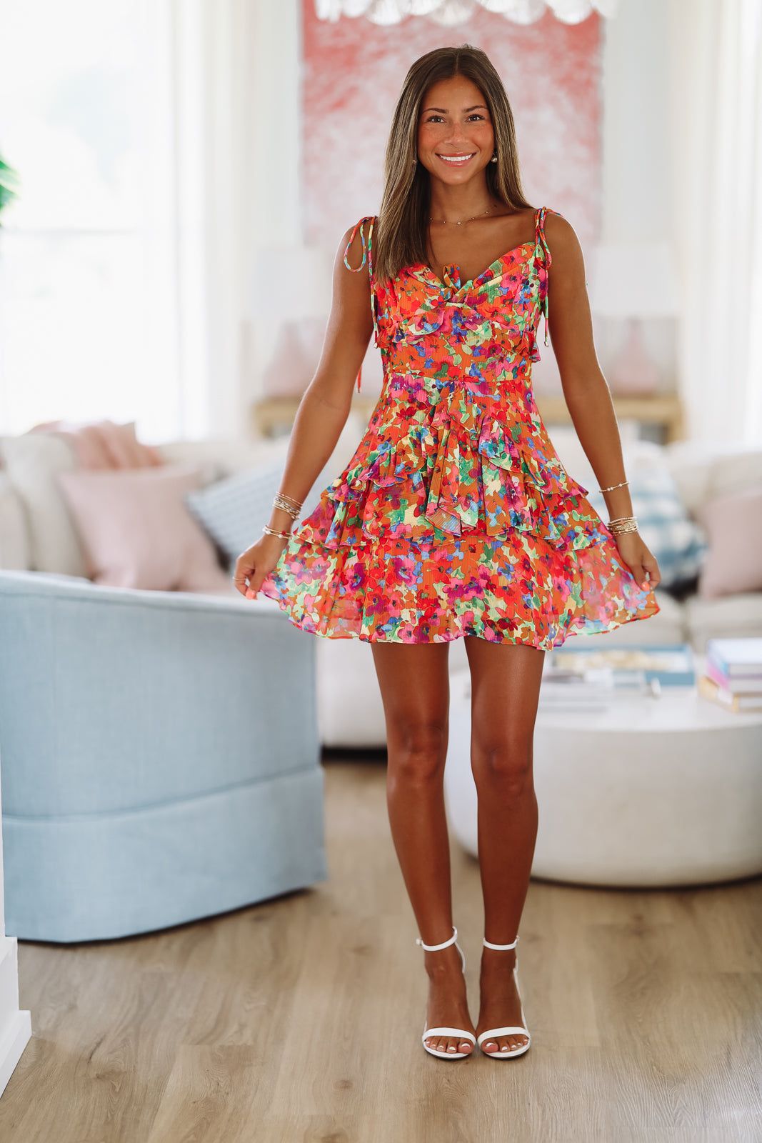 Let's Celebrate Mini Dress - Orange and Pink