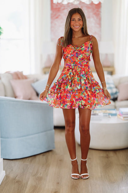 Let's Celebrate Mini Dress - Orange and Pink