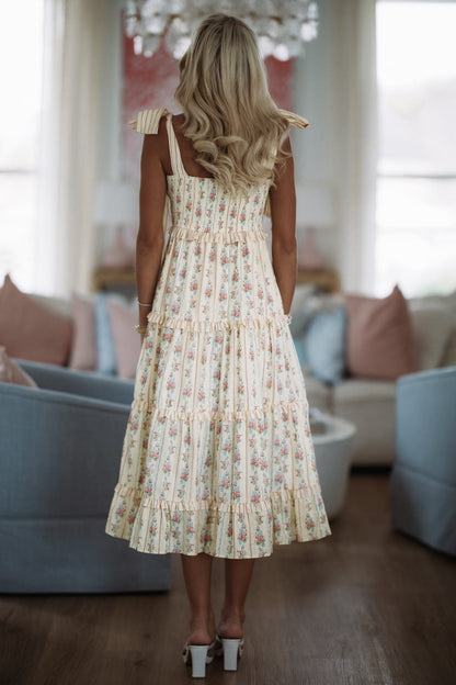 1000 Pretty Words Midi Dress - Light Yellow and Pink