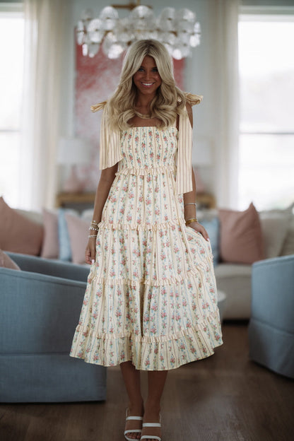 1000 Pretty Words Midi Dress - Light Yellow and Pink