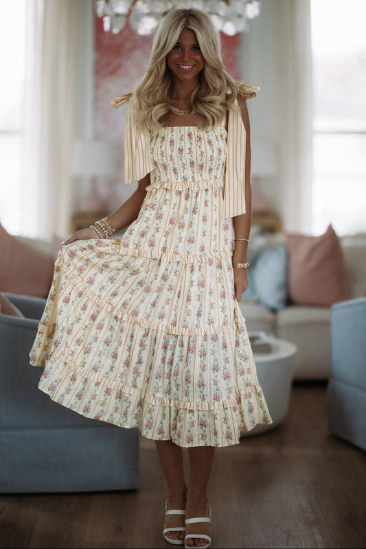 1000 Pretty Words Midi Dress - Light Yellow and Pink