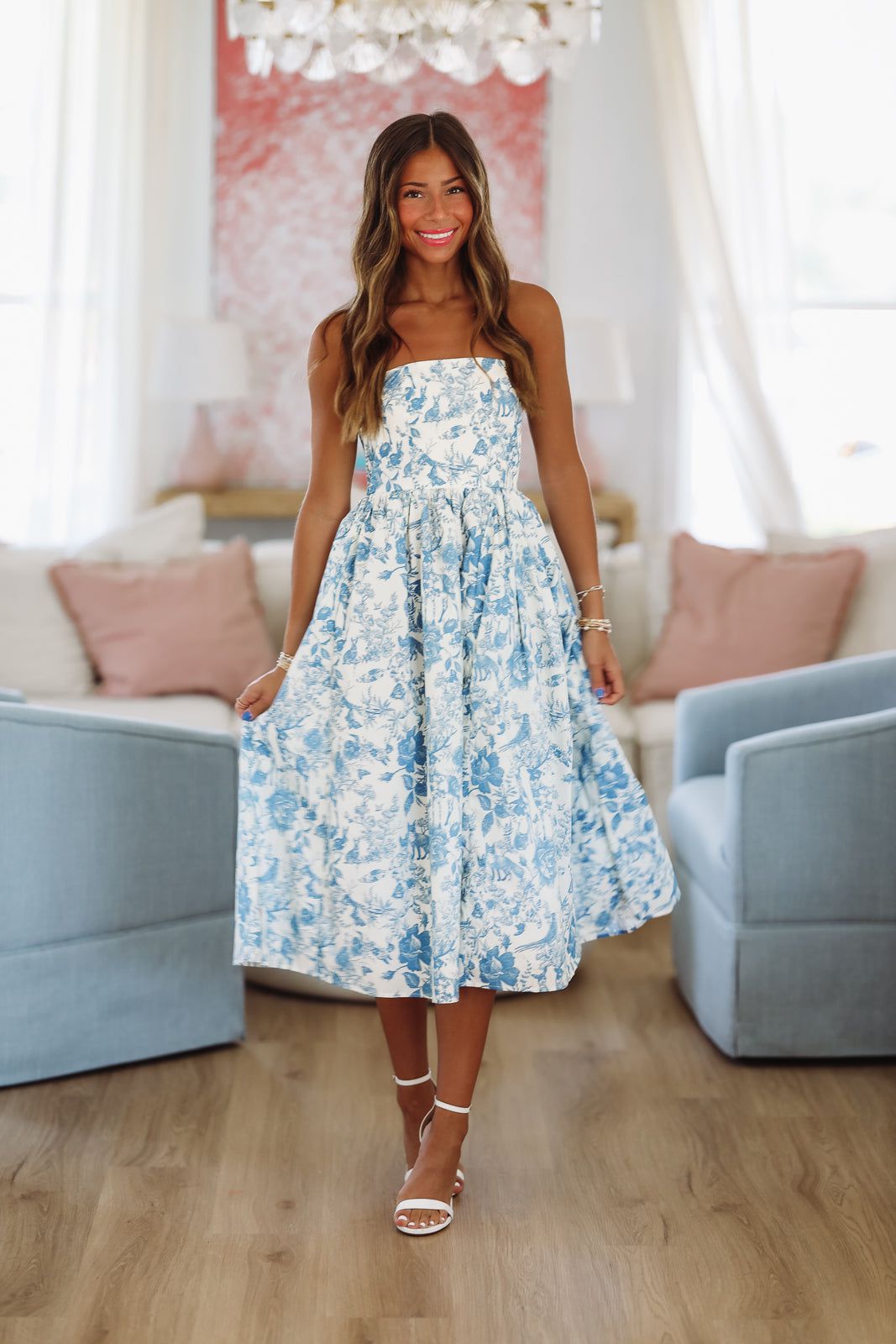 Woodland Summer Midi Dress - Blue