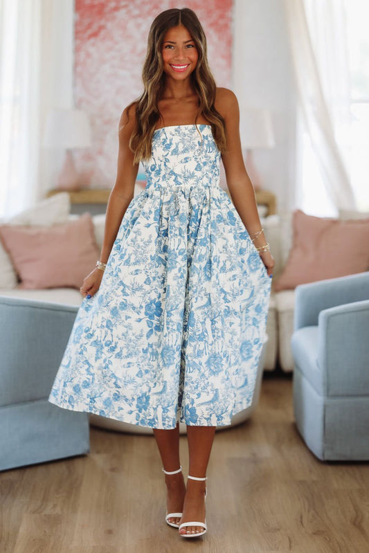 Woodland Summer Midi Dress - Blue