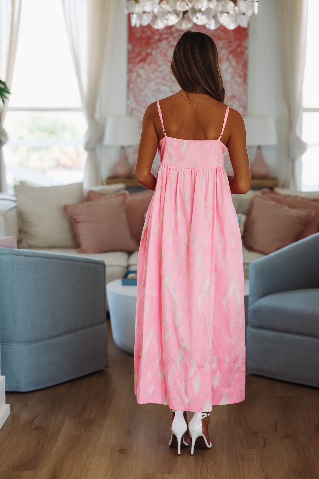 Palm Springs Weekend Midi Dress - Pink and Cream