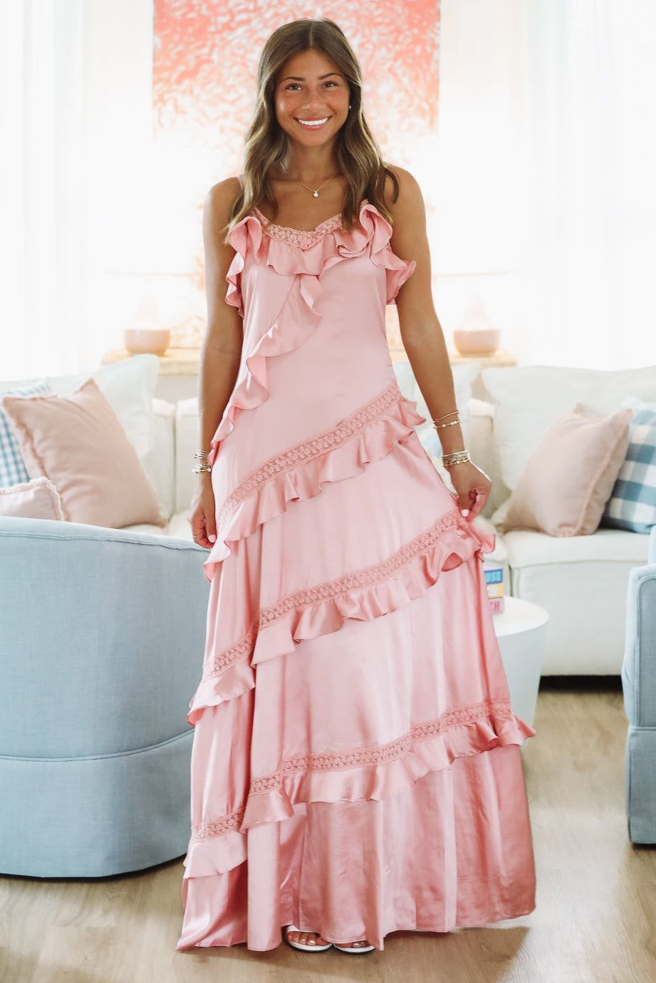 Enchanted Lace Maxi Dress - Rose Pink