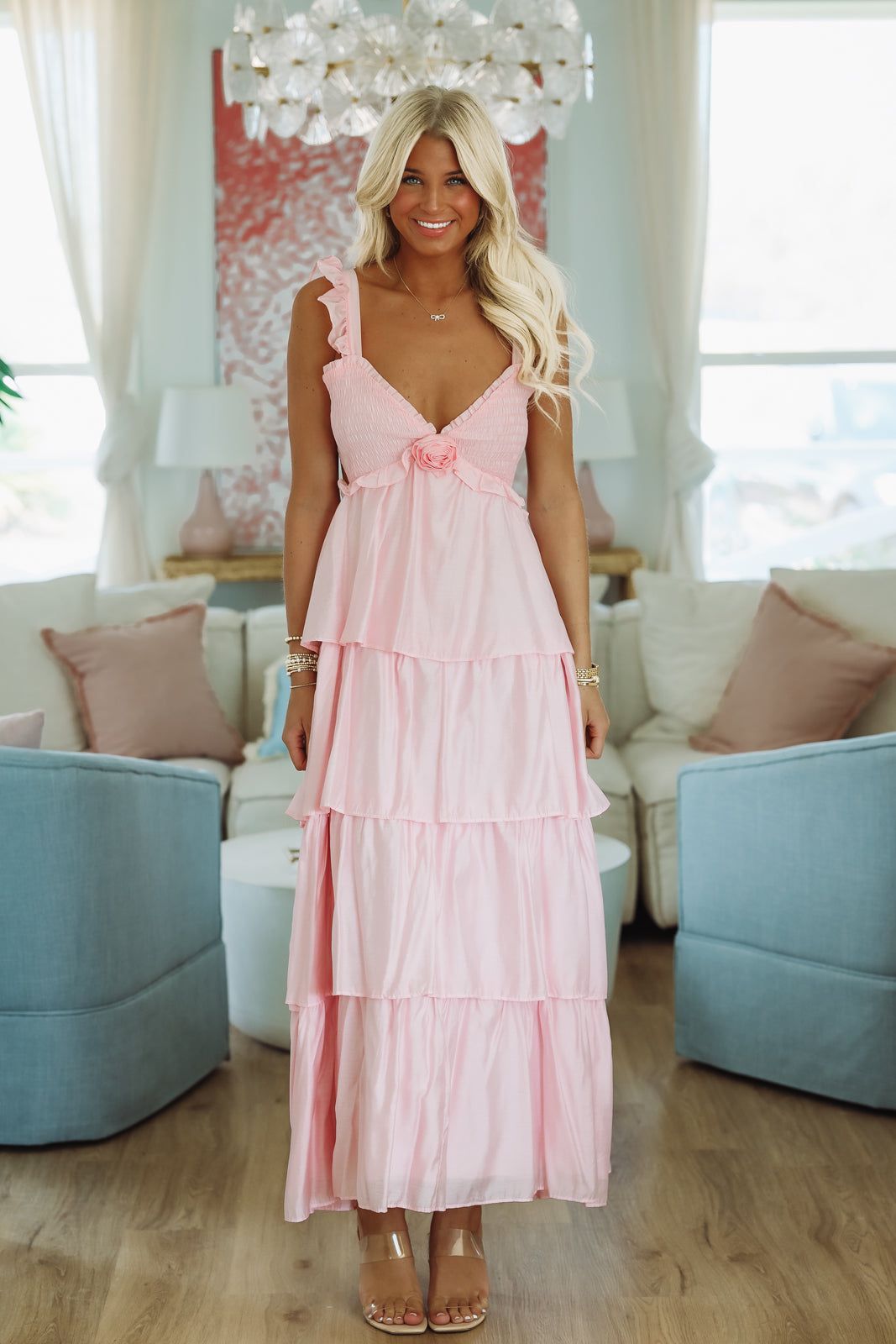 Rosette Maxi Dress - Pink