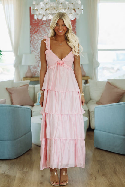 Rosette Maxi Dress - Pink
