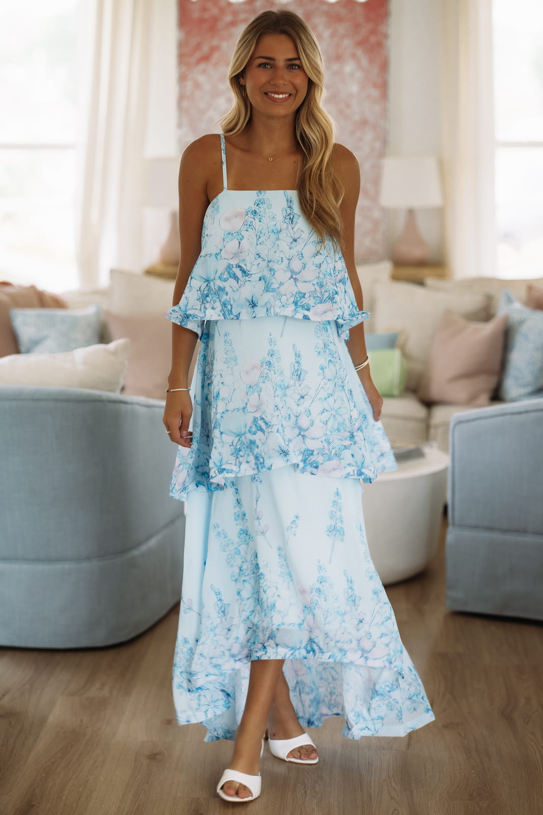 Delicate Blooms Maxi Dress - Blue