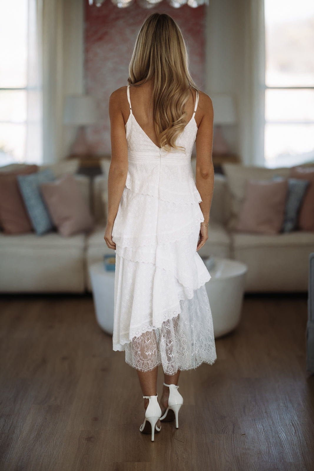 The Coastal Lace Eyelet Midi Dress - White