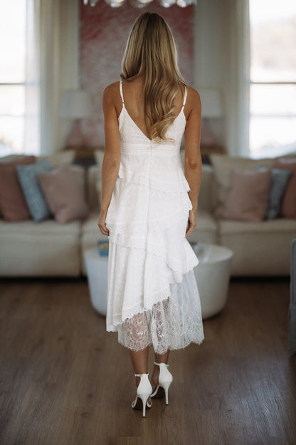 The Coastal Lace Eyelet Midi Dress - White