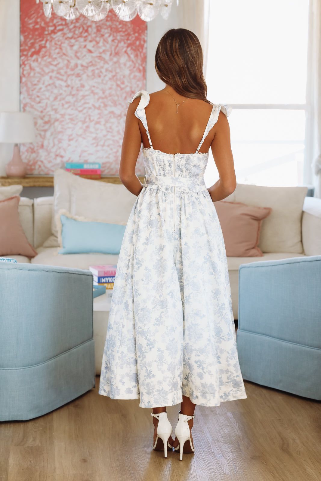 Take Me Anywhere Midi Dress - Blue and White