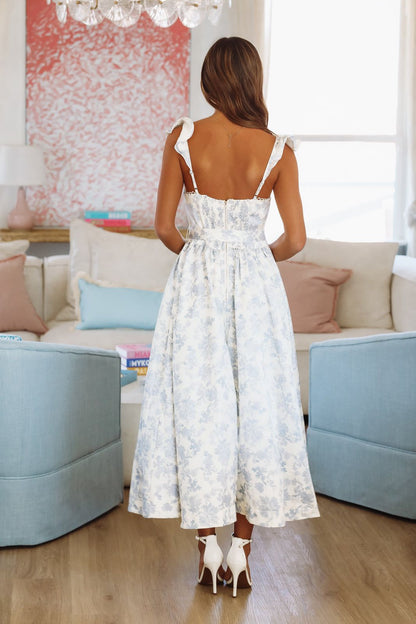 Take Me Anywhere Midi Dress - Blue and White
