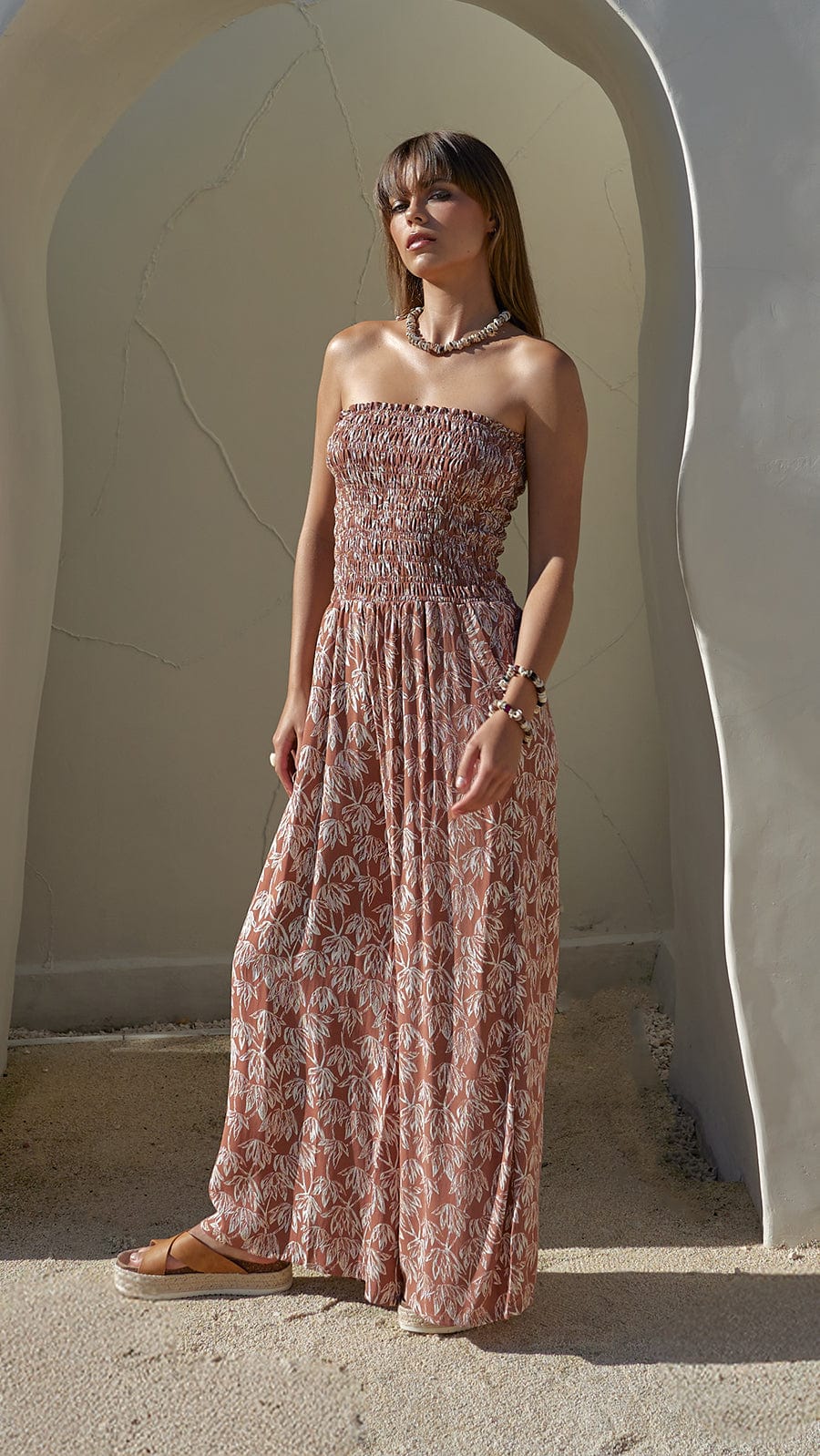 Smocked Top Lawai Jumpsuit - Canopy Brown