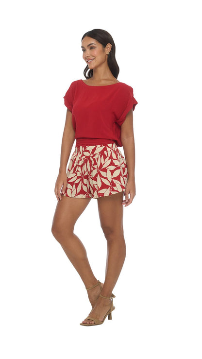 Boat Neckline Mareva Top - Solid Ruby