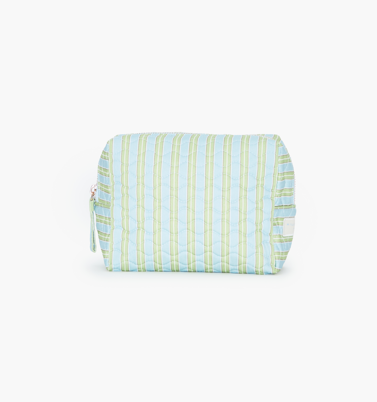 The Mini Quilted Cosmetic Bag - Blue/Green Stripe