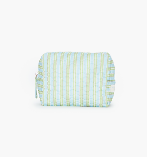 The Mini Quilted Cosmetic Bag - Blue/Green Stripe