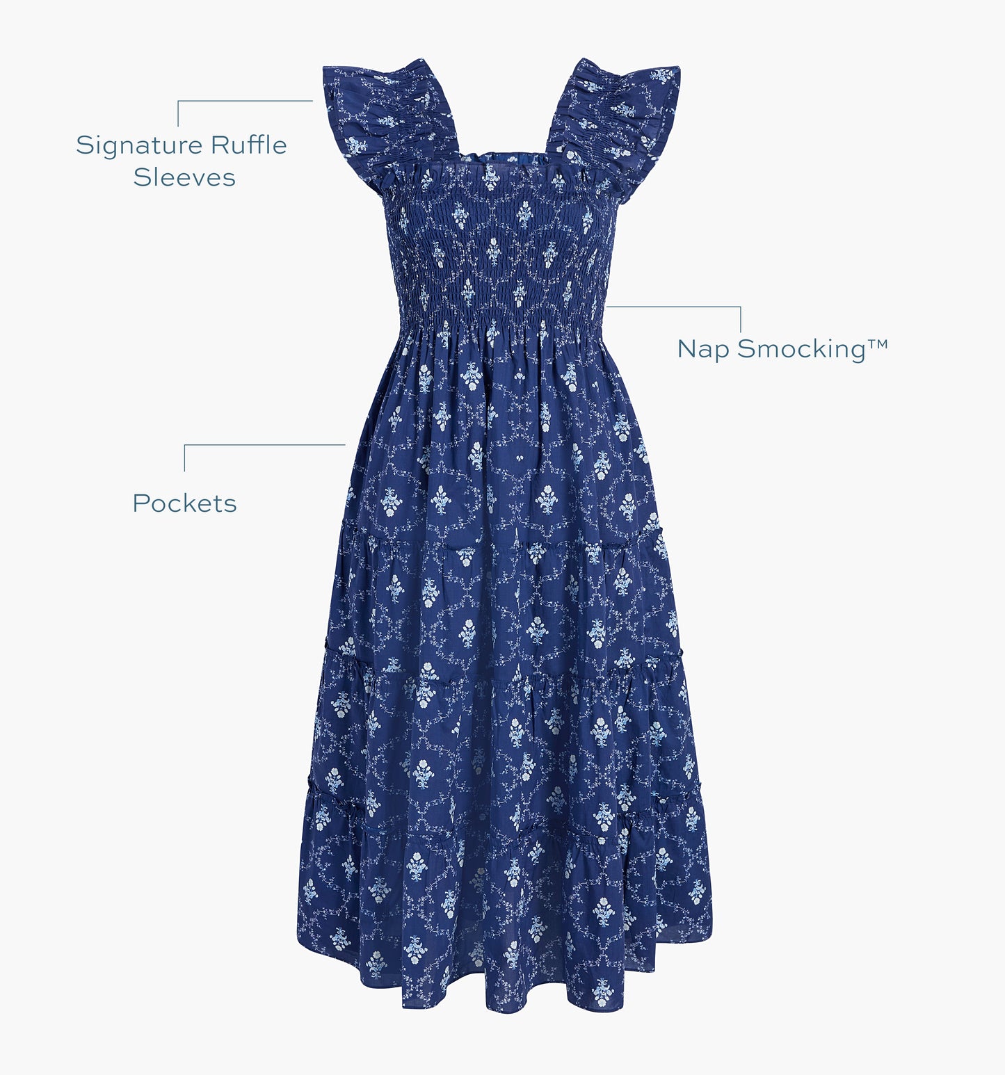 The Ellie Nap Dress - Navy Trellis