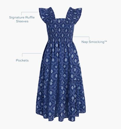 The Ellie Nap Dress - Navy Trellis