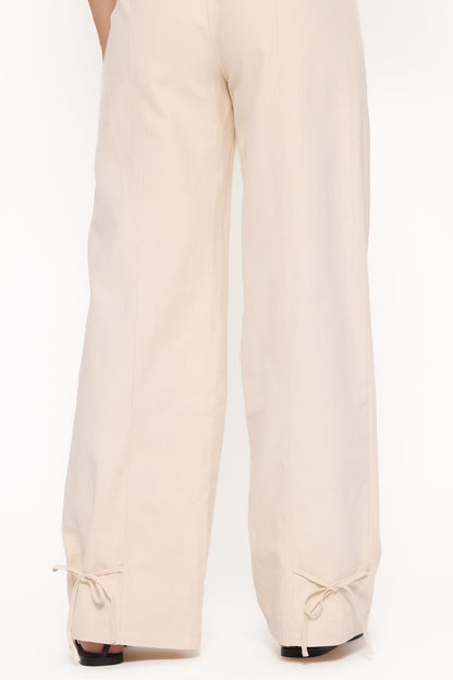 Asher Tie Detail Tapered Leg Pants - Cream