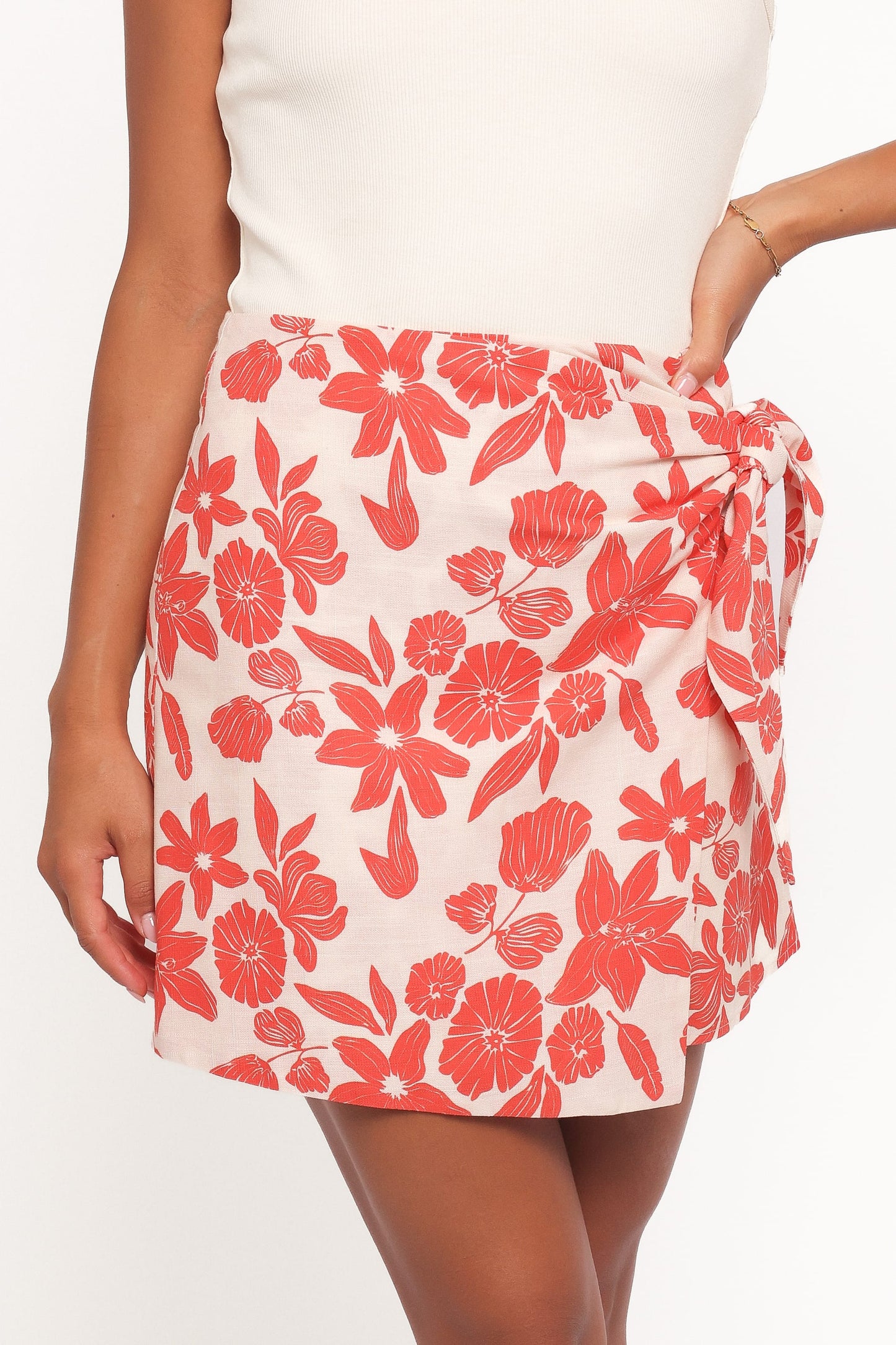 Calypso Wrap Mini Skirt - Red Floral
