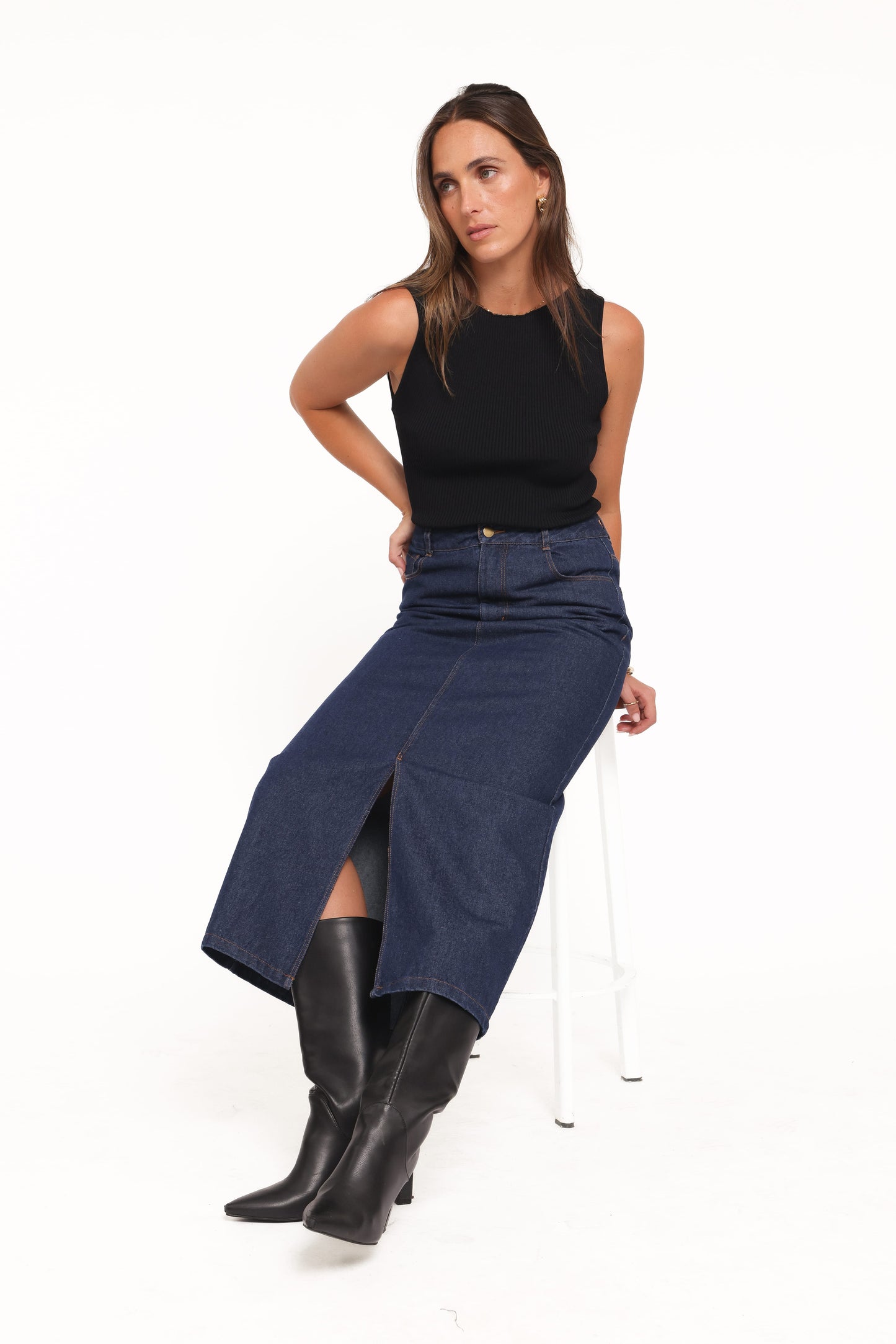 Dana Denim Midi Skirt - Midnight