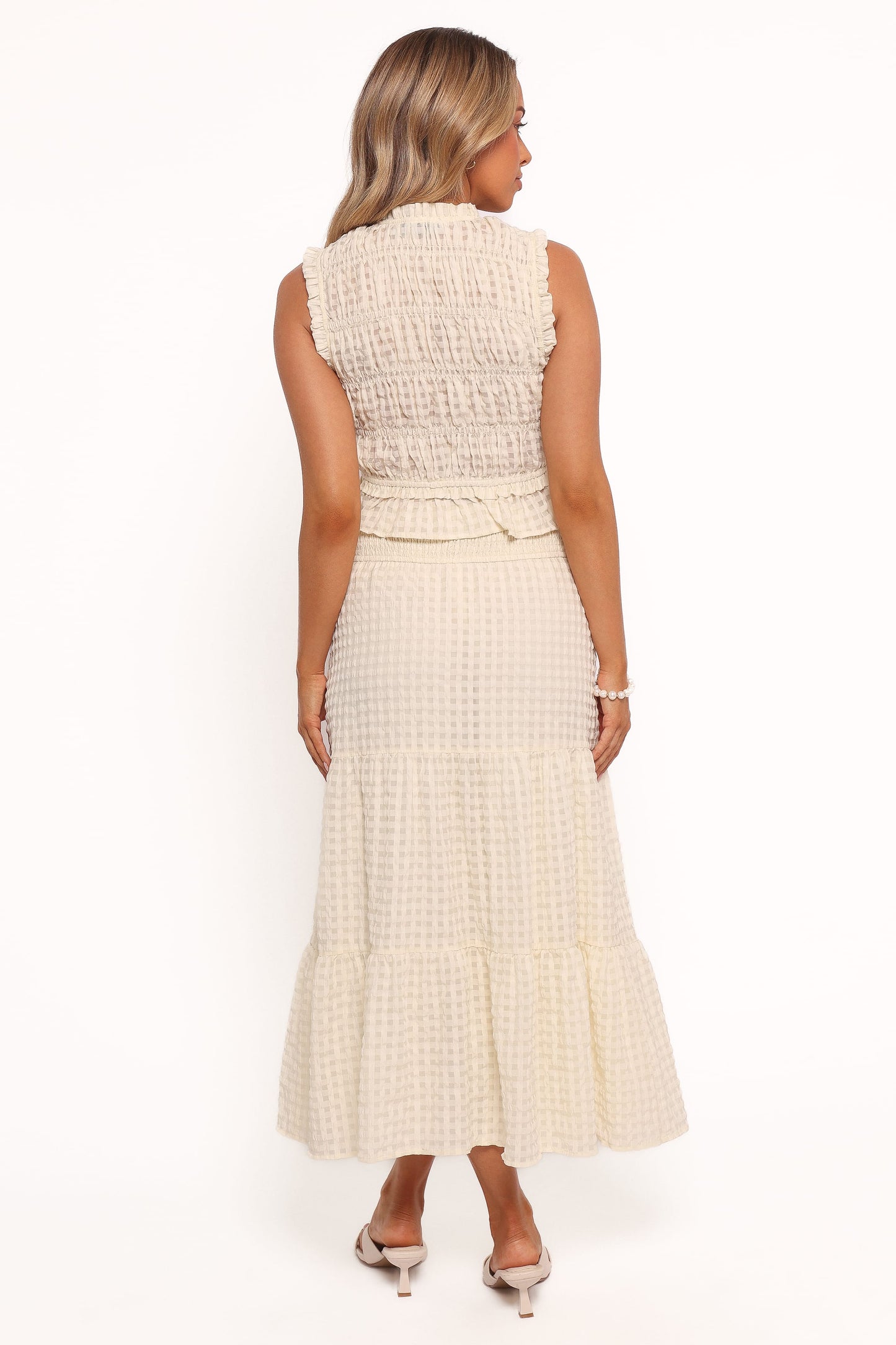 Farica Gingham Midi Skirt - Cream