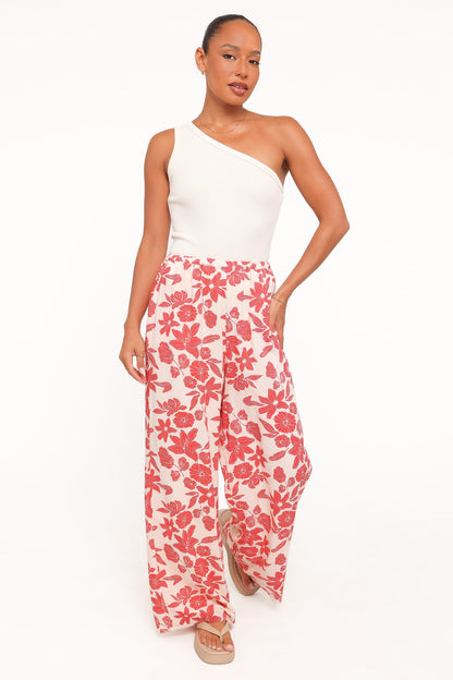 Lira Tie Waist Pant - Red Floral