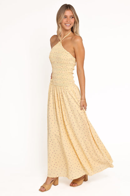 Aradia Halter Maxi Dress - Yellow Floral