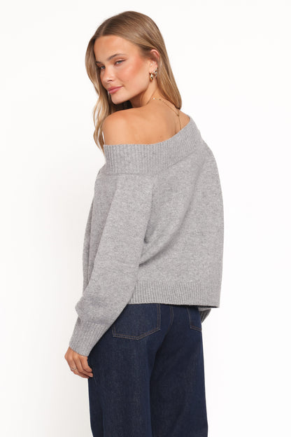 Ailis Off Shoulder Sweater - Grey
